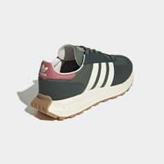 Style No. GW6779 Color: Green Oxide / Off White / Wonder Red Lace closure. Monomesh upper with stitched suede overlays. Textile lining. BOOST midsole. Rubber outsole. adidas Men's Originals Retropy E5 Shoes. Adidas Retropy, Comfy Sneakers, Running Style, Clothing Staples, Adidas Shop, Shoes Adidas, Shoe Closet, Stylish Shoes, Stylish Sneakers