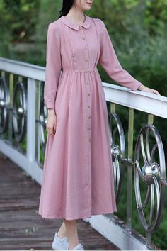 Casual Pink A-line Maxi Dress, Casual Pink Linen Dress For Spring, Pink A-line Casual Maxi Dress, Pink A-line Maxi Dress, Modest Pink Midi Length Dress, Modest Pink Midi-length Dress, Pink Long Sleeve Linen Dress For Spring, Modest Pink Midi Dress For Summer, Casual Pink Linen Maxi Dress