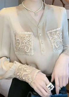 Fitted Beige Chiffon Blouse, Elegant Patchwork Summer Tops, Elegant Summer Patchwork Tops, Elegant V-neck Blouse With Lace Patchwork, Elegant Fitted Blouse With Patchwork, Elegant Fitted Tops With Patchwork, Elegant Fitted Patchwork Tops, Elegant V-neck Blouse With Patchwork, Elegant V-neck Patchwork Blouse