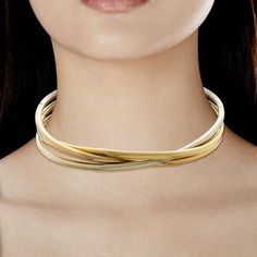 Cartier Trinity White Yellow Rose Gold Choker Necklace 1CHRcrtR11k1 Elegant Clavicle Chain Choker, Cartier Yellow Gold Jewelry For Evening, Cartier Gold Jewelry For Evening, Luxury Yellow Gold Choker, Luxury White Gold Choker, Elegant Formal Choker Necklace, Cartier Luxury Wedding Necklace, Luxury Cartier Necklaces For Wedding, Luxury Cartier Necklace For Wedding