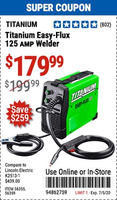 an advertisement for the new product, titanium easy - flo 12 amp welderr