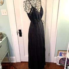 Beautiful Dress Made Of Structured, High-Quality Linen With Pin Tuck Detailing At The Bodice And Delicate Lace Insets. Bought Nwt And Worn Once. There Is A Light Powder Stain On One Of The Straps That Should Come Out When Dry Cleaned. Otherwise Excellent Condition. Message Me With Any Questions! Black Maxi Dress For Night, Black V-neck Maxi Dress For Night, Elegant Nighttime Spring Maxi Dress, Fitted Rayon Maxi Dress For Night Out, Black Maxi Dress For Summer Nights, Black Summer Maxi Dress For Night, Sleeveless Spring Maxi Dress For Night, Summer Night Maxi Length Dress, Summer V-neck Maxi Dress For Night