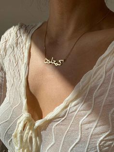 Our jewelry is always long lasting, beautiful, and of the highest quality. Our Persian (Farsi) and Arabic name necklaces are classic, unique pieces that are worth the investment. Personalize your necklace with this beautiful writing. We are happy to translate for you and we can't wait for you to fall in love with your very own piece. For our PRINT calligraphy version of this nameplate: https://etsy.me/2Fjaoiy For our SCRIPT calligraphy version of this nameplate: https://etsy.me/2NMP7Qg DETAILS - Rounded calligraphy - Crafted with pure sterling silver and optional gold-plating OR pure solid gold - Chain style may vary slightly - Made in New York DIMENSIONS - Dimensions will vary depending on the name length PERSONALIZATION Some names have more than one translation (due to pronunciation, dia Gold Name Necklace Arabic, Luxury Customized Yellow Gold Necklaces, Customized Yellow Gold Luxury Necklace, Customized Luxury Yellow Gold Necklaces, Luxury Customized Jewelry For Wedding, Classic Name Pendant Necklace, Classic Pendant Necklace With Name, Customized Yellow Gold Necklace For Formal Occasions, Customized Yellow Gold Necklace For Formal Events