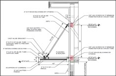 an architectural drawing showing the details of a window frame and its corresponding parts, including measurements