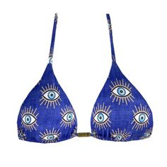 Blue Greek Eye Brazilian Triangle Bikini Top Maretoa Bikini Item Is Out Of Stock On Their Website Blue Summer Swimwear With Built-in Bra, Blue Swimwear With Built-in Bra For Summer, Blue Printed Halter Neck Swimwear, Blue Triangle Top Swimwear Bra Friendly, Blue Bra-friendly Swimwear For Poolside, Beachy Blue Printed Swimwear, Blue Halter Neck Swimwear With Built-in Bra, Summer Blue Swimwear Bra Friendly, Blue Printed Swimwear For Vacation