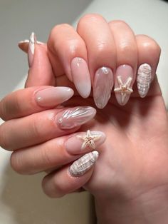 Sea Nails Designs The Beach, Seaglass Nails, Sea Nails Designs, Basic Summer Nails, Beach Manicure, Summer Vacation Nails, Paznokcie Hello Kitty, Beach Nail Designs