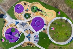 an aerial view of a playground in the park