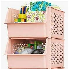 Save space and organize all your necessary household items with the Skywin Plastic Stackable Storage Bins for Pantry. The product includes four stackable and color-coded storage bins that can be used to store pantry items, toiletries, and other small household essentials. You can classify and segregate all your items and use the different colors to easily identify each category. Comes in blue, green, pink and khaki colors. Its open front design lets you get the contents without removing the bins Bins For Organizing, Registry Essentials, I Am A Teacher, Stackable Bins, Tiny Room, Stackable Storage Bins, Pantry Items, Stackable Storage, Book Storage