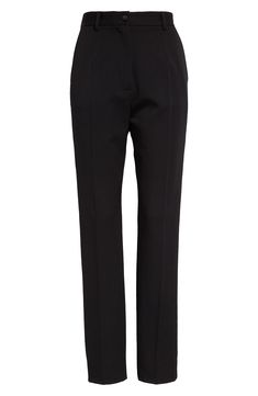 Inspired by the rich imagery of 1960s Sicily, these wool-blend gabardine trousers boast a clean, tailored silhouette and straight legs cropped at the ankle. Zip fly with button closure Front slant pockets; back welt pockets 89% virgin wool, 9% silk, 2% polyester Dry clean Made in Italy Designer Clothing Formal Dress Pants With Belt Loops, Formal Bottoms With Belt Loops And Straight Silhouette, Formal Straight Silhouette Pants With Belt Loops, Formal Bottoms With Straight Silhouette, Tailored Dress Pants With Belt Loops And Straight Silhouette, Elegant Pants With Pressed Crease And Straight Silhouette, Straight Silhouette Pants With Belt Loops, Elegant Straight Silhouette Pants With Pressed Crease, Elegant Straight Pants With Pressed Crease