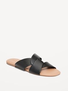 Faux-Leather Link Strap Sandals | Old Navy Casual Synthetic Footbed Sandals With Single Toe Strap, Casual Footbed Sandals With Single Toe Strap, Synthetic Open Toe Flip Flops With Textured Sole, Open Toe Synthetic Flip Flops With Textured Sole, Synthetic Sandals With Textured Sole For Vacation, Synthetic Single Toe Strap Vacation Footbed Sandals, Synthetic Open Toe Sandals With Textured Footbed, Synthetic Single Toe Strap Footbed Sandals For Vacation, Synthetic Footbed Sandals With Textured Footbed For Vacation