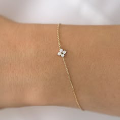 14K Gold Diamond Clover Bracelet – FERKOS FJ Minimal Diamond Bracelet, Dainty Everyday Bracelet, Simple Gold Bracelets For Women, Dainty Bracelets Gold, Braclets Gold, Bracelet White Gold, White Gold Diamond Bracelet, Gold Bridal Necklace, Dainty Gold Bracelet