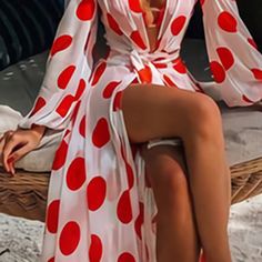 Polka Dot Beach Dress Summer Long Sleeve Polka Dot Dress, Spring Polka Dot Beach Dress, Polka Dot Beach Dress For Spring, Polka Dot Dress For Spring Beach Occasion, Summer Long Sleeve Polka Dot Maxi Dress, Polka Dot Long Sleeve Maxi Dress For Summer, Summer Long Sleeve Maxi Dress In Polka Dot, Polka Dot Maxi Dress For Summer Party, Long Sleeve Polka Dot Midi Dress For Summer