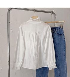 Style: commuting Size: one size Color: white Casual Blouse With Stand Collar For Fall, Non-stretch White Tops, Non-stretch White Solid Top, Trendy White Non-stretch Tops, White Non-stretch Trendy Tops, Casual White Top With Stand Collar, White High Neck Cotton Top, Spring Daywear Tops With Stand Collar, Casual White High Neck Top