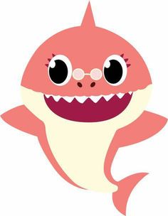 a pink and white cartoon shark with big eyes