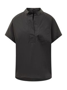 Short-sleeved shirt. Mandarin collar with V-neck on the front. Pocket on the front. Embroidered logo on the side.Composition: 77% Cotton, 17% Silk, 6% Elastane Italian Outfits, Top Designer Brands, Fashion Line, High End Fashion, Pair Of Pants, Mandarin Collar, In The Morning, On The Side, Fashion Item