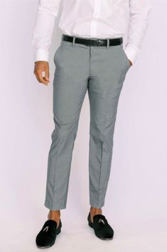 We're loving these flat front slacks! The tailored legs offer an elongating effect. Light Gray Dress Pants, Light Gray Dress, Dress Pants Mens, Gray Slacks, Slim Dress Pants, Gray Dress Pants, Grey Slacks, Slim Fit Dress Pants, Slim Dress