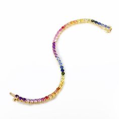 18k Rainbow Sapphire Braceletmulti-color Sapphire Tennis - Etsy Multicolor Diamond Bracelet As A Gift, Multicolor Gold Jubilee Bracelet, Luxury Multicolor Gold Bracelet, Elegant Rainbow Round Bracelets, Multicolor Gold Bracelet With Gemstones, Luxury Multicolor Bangle Bracelets, Luxury Multicolor Bangle Bracelet, Luxury Multicolor Tennis Bracelet As Gift, Luxury Multicolor Gold Bracelet As A Gift