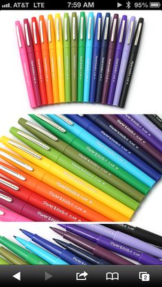 a bunch of different colored pens sitting next to each other