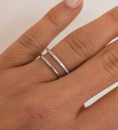 Double Band Ring Pave and Silver Stacking Band Ring Stainless Steel Runs true to size Double Wedding Bands, Double Band Ring, Stacked Wedding Bands, Double Band Rings, Stacking Bands, Daily Jewelry, Silver Wedding Bands, Painting Flowers, Pave Ring