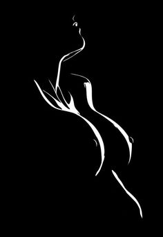 the silhouette of a woman in black and white