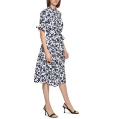 Classic Elegance Awaits With This Floral-Print Shirtdress From Calvin Klein. Casual Summer Shirt Dress For Formal Occasions, Casual Shirt Dress For Summer Formal Events, Summer Formal Collared Dress, Fitted Midi Length Shirt Dress For Daytime, White Floral Print Summer Shirt Dress, Fitted Floral Print Shirt Dress For Formal Occasions, Formal Floral Print Shirt Dress For Summer, Elegant Floral Print Shirt Dress For Summer, Collared Summer Daytime Dresses