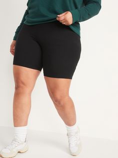 "The biker shorts you love just got better! Now with a heavier-knit fabric and a thicker, more supportive waistband.  Elasticized high-rise waistband.  Soft-washed, medium-weight cotton jersey, with comfortable stretch.  Easy pull-on style.  High-wai Black Casual Short Length Leggings, Casual Stretch Biker Shorts With Short Inseam, Basic Stretch Biker Shorts, Mid-thigh Length, Basic Stretch Biker Shorts Mid-thigh Length, Casual High Stretch Above Knee Shorts, Casual Solid Color Biker Shorts, Basic Mid-thigh Biker Shorts, Basic Mid-thigh Length Stretch Biker Shorts, Casual High-stretch Above-knee Shorts