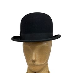 Vintage 1950s STETSON Black Felt Bowler Derby Hat MENS 7 1/8 Standard  Quality in good shape- outside crown has a small break but you can barely see it. The brim is nice, and the white satin lining is perfect. The leather hat band has separated at the back seam has separated. Overall, it is very wearable and in very good condition for its age. This can pass for a Victorian bowler for the costume as well. Approximate Measurements  - Brim:1 7/8" crown height - 5 " Condition -  * Vintage Artist Gif Vintage Black Hat With Flat Crown, Classic Fitted Cloche Hat Bands, Classic Formal Felt Hat With High Crown, Classic Top Hat With Curved Brim For Church, Classic Church Hats With Short Brim, Classic Hat Bands For High Crown Hats, Vintage Formal Felt Hat With Adjustable Fit, Classic Cloche Top Hat, Classic Cloche Felt Hat