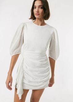 RHODE Pia Dress | White | Official Site Rhode Dress, Ruched Skirt, My Money, Asymmetrical Skirt, Little White Dresses, White Mini Dress, Dress White, New Dress, White Dress