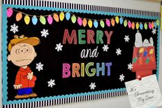 a bulletin board with the words merry and bright written on it