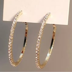 Bling Hoop Gold Earrings 18k Plated Womens Gold Earrings, Prom Accessories Jewelry Gold, Gold Sparkly Earrings, Earrings For Quinceanera, Gold Hoop Earrings Big, Gold Homecoming Jewelry, Gold Hoops With Diamonds, Formal Earrings Gold, Quince Earrings Gold