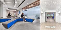 two images side by side, one shows the inside of an office