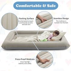 an inflatable bed with instructions on how to set up the mattress and pillow