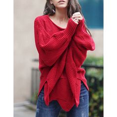 Red Knit Hollow-out Crew Neck Pullover Sweater Bat Shirt, Boat Neckline, Winter Sweaters, Pullover Sweater, Latest Fashion Trends, Pullover Sweaters, Sweater Top, Sweaters & Cardigans, Cardigans