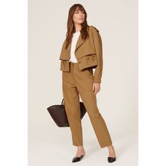 Brown twill (100% Cotton). Cargo pants. Front zipper fly with button closure. 36" inseam, Imported. Utility Pants With Flap Pockets For Workwear, High-waisted Work Pants With Flap Pockets, Tailored Chinos For Workwear, Fall Season, Tailored Chinos For Fall Workwear, Spring Utility Work Pants With Welt Pockets, Tailored Work Pants With Pockets For Spring, Fall Chinos For Business Casual With Button Closure, Spring Tailored Work Pants With Pockets, Cotton Workwear Pants With Flap Pockets