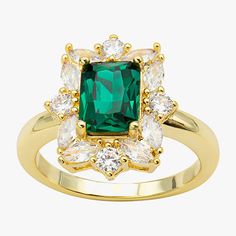 Ring Style: Halo RingsFeatures: In A Gift Box, Nickel FreeShape: RectangleStone Cut: EmeraldStone Millimeter Measurement: 8 Mm Width, 6 Mm LengthMetal Color: Gold ToneMetal: 14k Gold Over BrassBand Width: 2.5mmCare: Wipe CleanStone Type: 12 Cubic Zirconia, 1 CrystalCountry of Origin: Imported Cocktail Rings, Cubic Zirconia, Fashion Rings, Jewellery And Watches, Halo, Gift Box, Sparkle, Brass, Women Jewelry