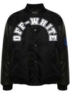 black leather panelled design baseball collar drop shoulder long sleeves with ribbed cuffs signature Diag-stripe and embroidered logo at the sleeves logo patch at the chest two front welt pockets ribbed hem quilted lining front press-stud fastening Polo Tshirts, Off White Jacket, College Logo, Mens Casual Dress Outfits, Dolce E Gabbana, Summer Beach Wear, White Jacket, Mens Casual, Light Jacket