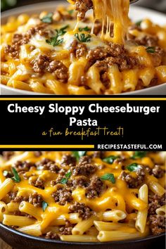 **Cheesy Sloppy Cheeseburger Pasta** is a comforting, crowd-pleasing dish that combines all the flavors of a cheesy sloppy joe and a hearty cheeseburger into one delicious pasta. Ground beef is cooked in a savory, tangy sauce with ketchup, mustard, and seasonings, then mixed with elbow pasta and loads of melted cheese for a creamy, cheesy finish. This easy, family-friendly meal is perfect for weeknight dinners and guaranteed to satisfy your cravings for something cheesy, savory, and satisfying! Cheeseburger Pasta, Beef Casserole Recipes, Dinner With Ground Beef, Pasta Dinner Recipes, Ground Beef Recipes Easy, Beef Recipes Easy, Easy Casserole Recipes, Beef Recipes For Dinner