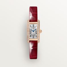 Cartier Tank Americaine, Red Watch, Mini Model, Alligator Skin, Cartier Tank, Cartier Watch, Forever Jewelry, Fabulous Jewelry, Gold Leather