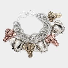 Wear this Osuno Elephant Charm Bracelet with any outfit any season and standout from the crowd. Color: Antique Gold, Antique silve, hermatite, etc• Size : 2" H, 8.5" L• Toggle Closure• Lead and Nickel Compliant Silver Alloy Bracelets, Silver Alloy Bracelets For Fashion Accessory, Silver Alloy Bracelet As Fashion Accessory, Silver Alloy Bracelets For Fashion, Adjustable Metal Charm Bracelet As Fashion Accessory, Silver Metal Jewelry Fashion Accessory, Silver Metal Fashion Jewelry, Nickel Free Multicolor Metal Bracelets, Multicolor Nickel Free Metal Bracelets