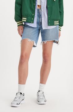 Looser and slouchier than typical 501s, these '90s-inspired shorts are made from nonstretch denim and distressed at the hems for an authentic lived-in look. 7 1/2" inseam; 21 1/2" leg opening; 10 1/2" front rise; 16 1/2" back rise Button fly Five-pocket style 100% cotton Machine wash, tumble dry Made in Turkey Feeling The Music, 90s Denim, Cutoff Shorts, Denim Cutoff Shorts, Denim Cutoffs, Levi's 501, 90s Inspired, Levis 501, Cut Off Shorts