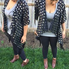 Fall fashion, fall outfit, fall styles, LulaRoe, lularoe style, lularoe Monroe Kimono,  outfit inspiration     Tank top: Sam Edelman Leggings: Lularoe Kimono: LulaRoe Monroe Kimono  Boots: Cole Haan Rustic Modern Home Decor, Non Toxic Products, Rustic Modern Home, Toxic Products, Kimono Outfit, Fall Styles, Cute Boutiques