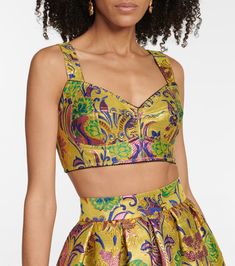 Dolce&Gabbana - Brocade bustier top | Mytheresa Brocade Bustier, Luxury Bustier Corset For Festivals, Luxury Brocade Festive Tops, Designer Multicolor Brocade Sets, Vintage Dolce And Gabbana Top, Bustier Top, Paisley, Color Design, Dolce And Gabbana