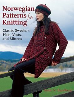 the cover of norwegian patterns for knitting, featuring an image of a woman leaning on a fence