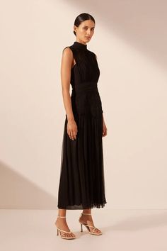 Clemence High Neck Midi Dress | Black | Dresses | Shona Joy – Shona Joy International Chic Maxi Dress With Sheer Bodice, Chic High Neck Midi Dress For Summer, Elegant Long Sheer Mesh Dress, Chic Evening Midi Dress With Sheer Bodice, Elegant High Neck Maxi Dress For Work, Spring Evening Dress With High Neck, Spring Evening High Neck Dress, Black Midi Dress With Sheer Bodice For Evening, Elegant Midi Dress With Sheer Bodice For Night Out