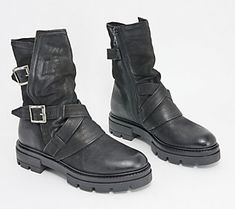 Look edgy and right on trend with these European leather double-buckle ankle boots. From Miz Mooz. Modern Ankle Moto Boots For Winter, Modern Winter Ankle Moto Boots, Modern Winter Moto Ankle Boots, Buckle Ankle Boots, Miz Mooz, 2000s Fashion Outfits, Heart Eyes, Crazy Shoes, 2000s Fashion