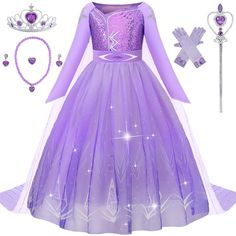 PRICES MAY VARY. 【Soft & Comfortable Fabric】Our Purple Princess Dress for Girls is made of polyester, lace and cotton lining, which is soft, skin-friendly, breathable & comfortable and will not make your girls feel itchy or irritating. 【Perfect Princess Dress Up Clothes】Comes with Princess Dress Up Accessories: 1 Pair x Gloves, 1 x Crown Tiara, 1 x Necklace, 1x Wand, 1 Pair x Ear Clips, and 1 x Ring. A Perfect gift to your little princess girls for Halloween, Christmas, birthday, wedding, festiv Frozen Dress Up, Purple Princess Dress, Princess Fancy Dress, Princess Elsa Dress, Pageant Costumes, Dress Up Clothes, Tulle Cape, Purple Princess, Baby Costumes Girl