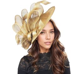 Hats By Cressida Kentucky Derby & Ascot Fascinator Hats Metallic Gold Saratoga Sinamay Curls & Flower Fascinator Hat Beautiful sinamay base with sinamay curls and chiffon flower Base measures about 12 inches wide with feathers Mounted with a matching headband. If you prefer a headband to match your hair, please make a note at check out what colour headband you want. Get ready for a day at the races with the stunning Saratoga Fascinator Hat! Whether you're headed to the Kentucky Derby or Royal Ascot, this hatinator will elevate your outfit to a whole new level of sophisticated glamour. Featuring gorgeous sinamay curls and a pretty chiffon flower, this piece is perfect for any woman looking for a stylish and elegant addition to her formal wardrobe. Whether you're the mother of the bride or a Elegant Carnival Hat Headpiece, Elegant Hair Accessories For Races And Carnival, Elegant Hair Accessories For Carnival Races, Elegant Carnival Party Headband, Elegant Party Hair Accessories For Carnival, Elegant Mini Hats For Wedding And Carnival, Elegant Hair Accessories For Party And Carnival, Adjustable Fascinator For Church And Carnival, Elegant Fitted Fascinator For Carnival