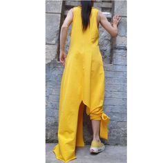 Yellow Asymmetrical Hem Beach Dress, Yellow Asymmetrical Beach Dress, Yellow Beach Dress With Asymmetrical Hem, Fitted Yellow Maxi Dress With Asymmetrical Hem, Yellow Fitted Maxi Dress With Asymmetrical Hem, Yellow Asymmetrical Maxi Dress For Summer, Yellow Fitted Asymmetrical Dress, Yellow Asymmetrical Summer Dress, Yellow Fitted Asymmetrical Sleeveless Dress