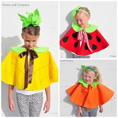 Easy Cape Costumes Tutorial (One Pattern…Endless Possibilities!) Fruits Costume, Spring Costume, Kotak Bento, Strawberry Costume, Diy Cape