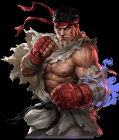 the character from street fighter is holding his fist up and looking like he's ready to